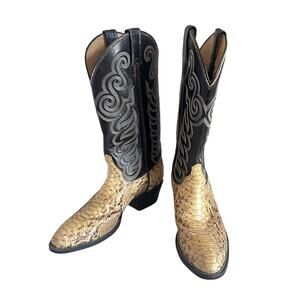 Tony Lama Boots Mens Size 8.5 Black Tan Python Snakeskin Western Cowboy 8114 USA